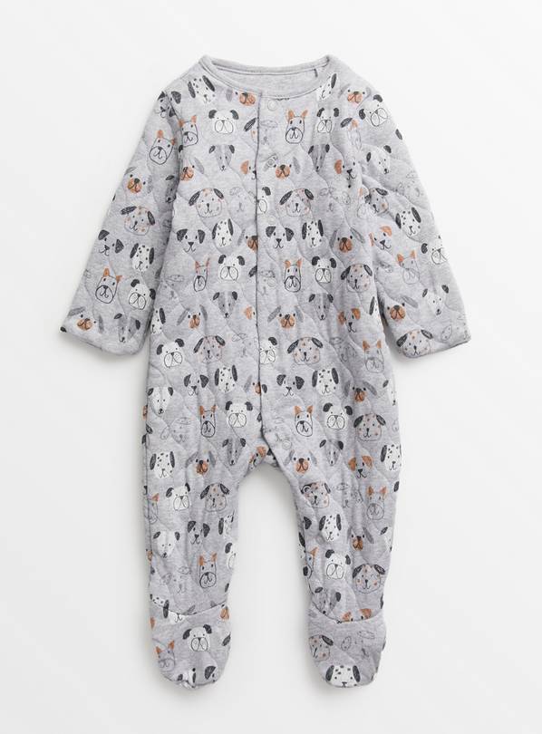 Grey Dog Print Quilted Sleepsuit Up to 3 mths